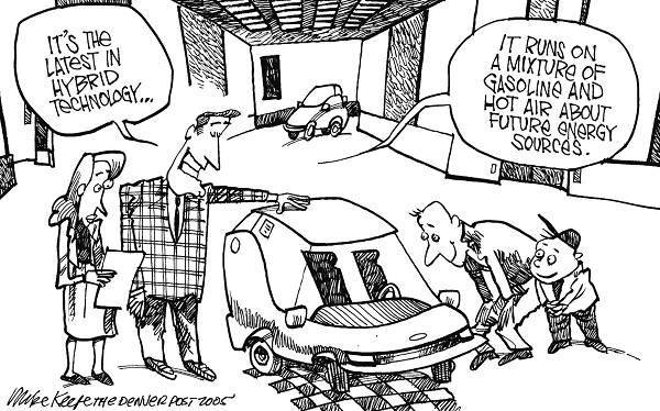 Hybrid Cars - Mike Keefe Political Cartoon, 01/23/2005 Hybrid Cars - Mike Keefe Political Cartoon, 01/23/2005