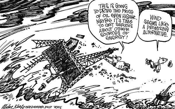Hurricane Katrina and Oil Prices - Mike Keefe Political Cartoon, 08/31/2005 Hurricane Katrina and Oil Prices - Mike Keefe Political Cartoon, 08/31/2005