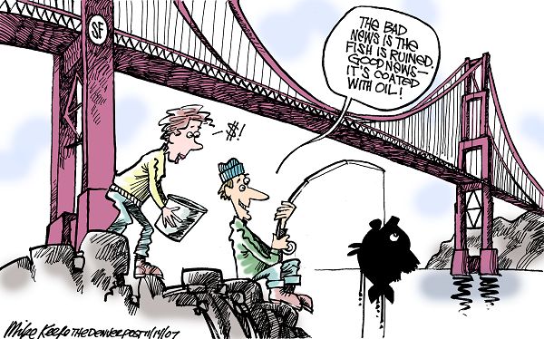 San Francisco Oil Spill - Mike Keefe Political Cartoon, 11/14/2007