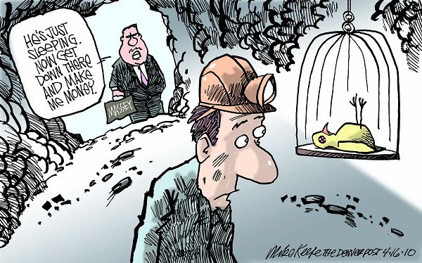 Coal Mine Safety - Mike Keefe Political Cartoon, 04/16/2010