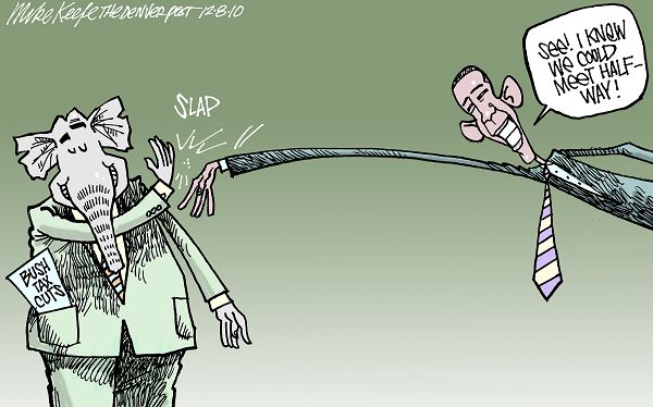 Tax Cut Compromise - Mike Keefe Political Cartoon, 12/08/2010