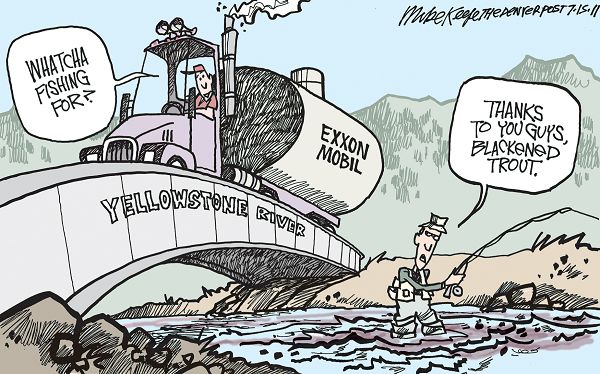 Yellowstone River Spill - Mike Keefe Political Cartoon, 07/15/2011