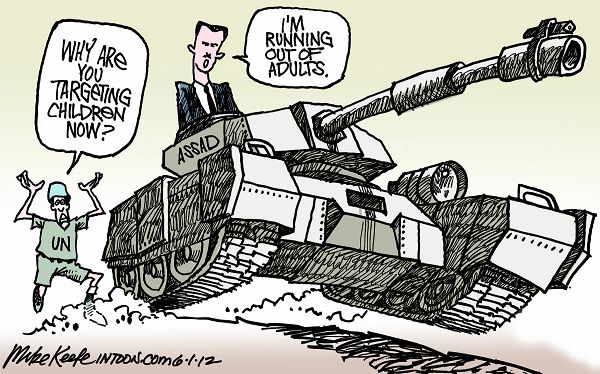 Syria Targets Children - Mike Keefe Political Cartoon, 06/01/2012